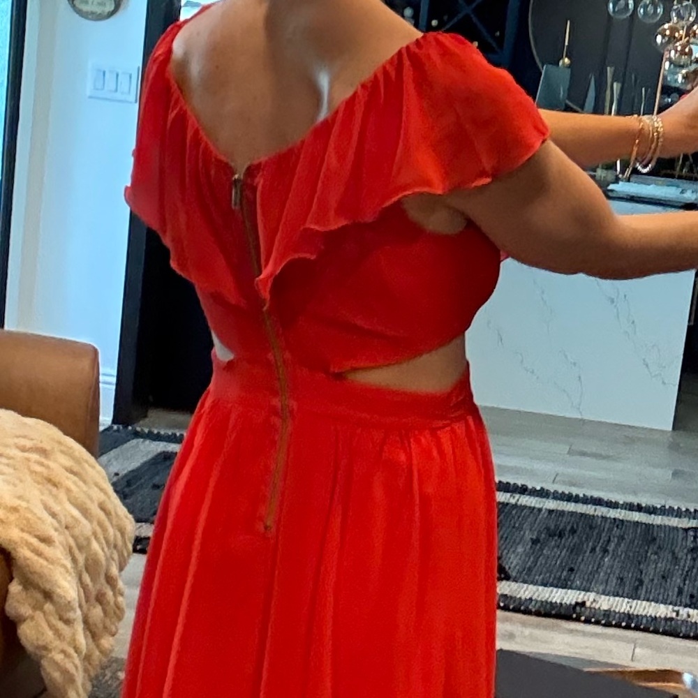 Source Unknown Red Ruffled Tie Front Sundress - Picture 7 of 7